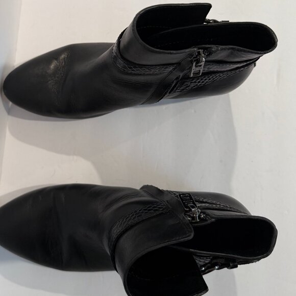 Coach Paulina Black Leather Ankle Boots Embossed Snake Belt Booties Size 9 B - Picture 4 of 12